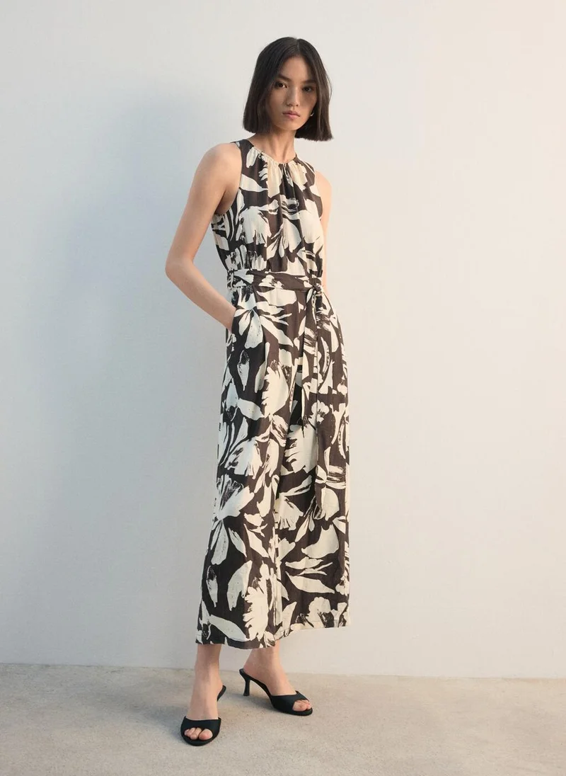 Printed cropped jumpsuit with belt